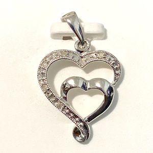 Sterling Silver Genuine Diamond Double Heart Pendant